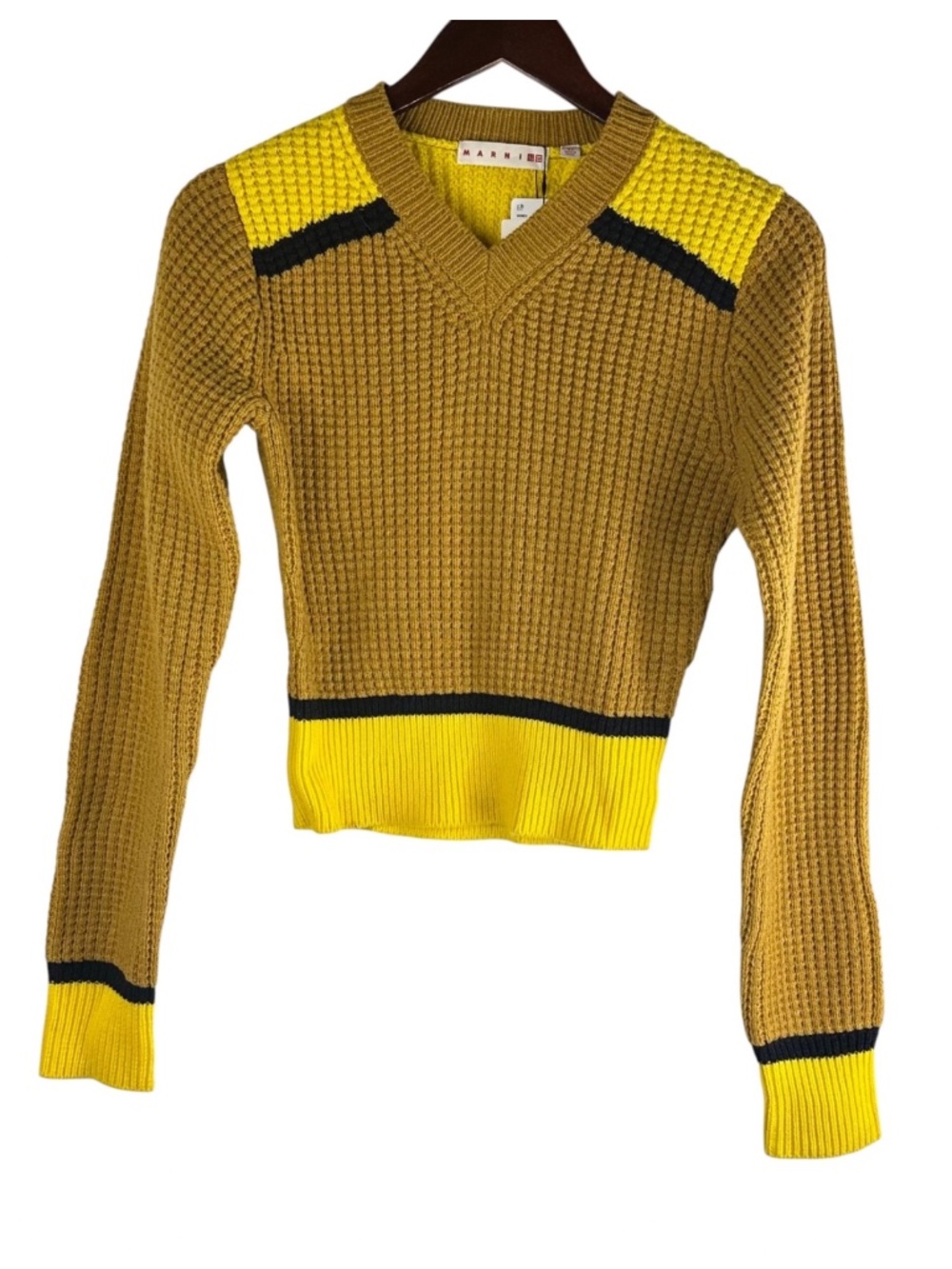 NEW Marni x Uniqlo Crop Sweater Pullover XS Yellow Gold Popcorn Knit Wool - Picture 2 of 5